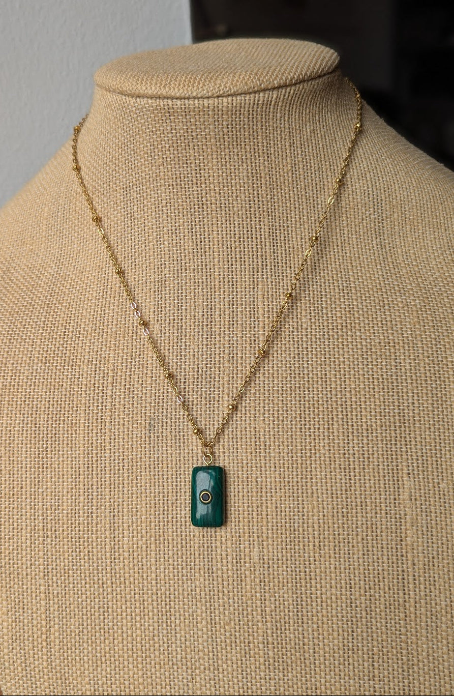Malachite and Black Crystal Gold Necklace
