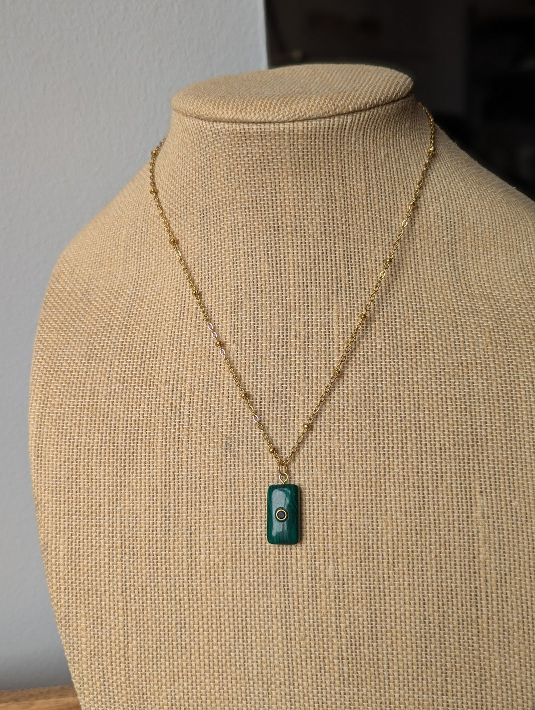 Malachite and Black Crystal Gold Necklace