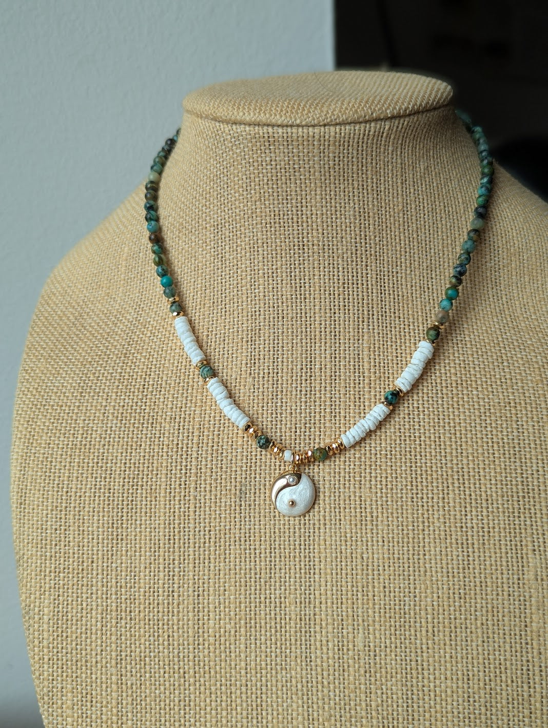 Yin Yang Heishi African Turquoise Beaded Necklace
