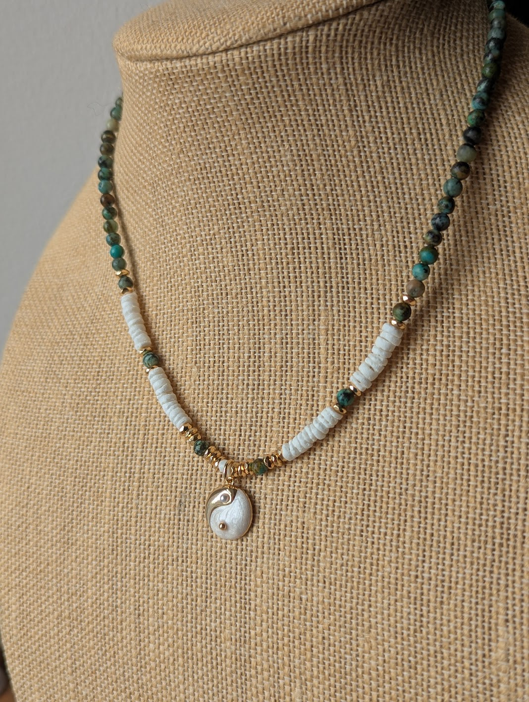 Yin Yang Heishi African Turquoise Beaded Necklace