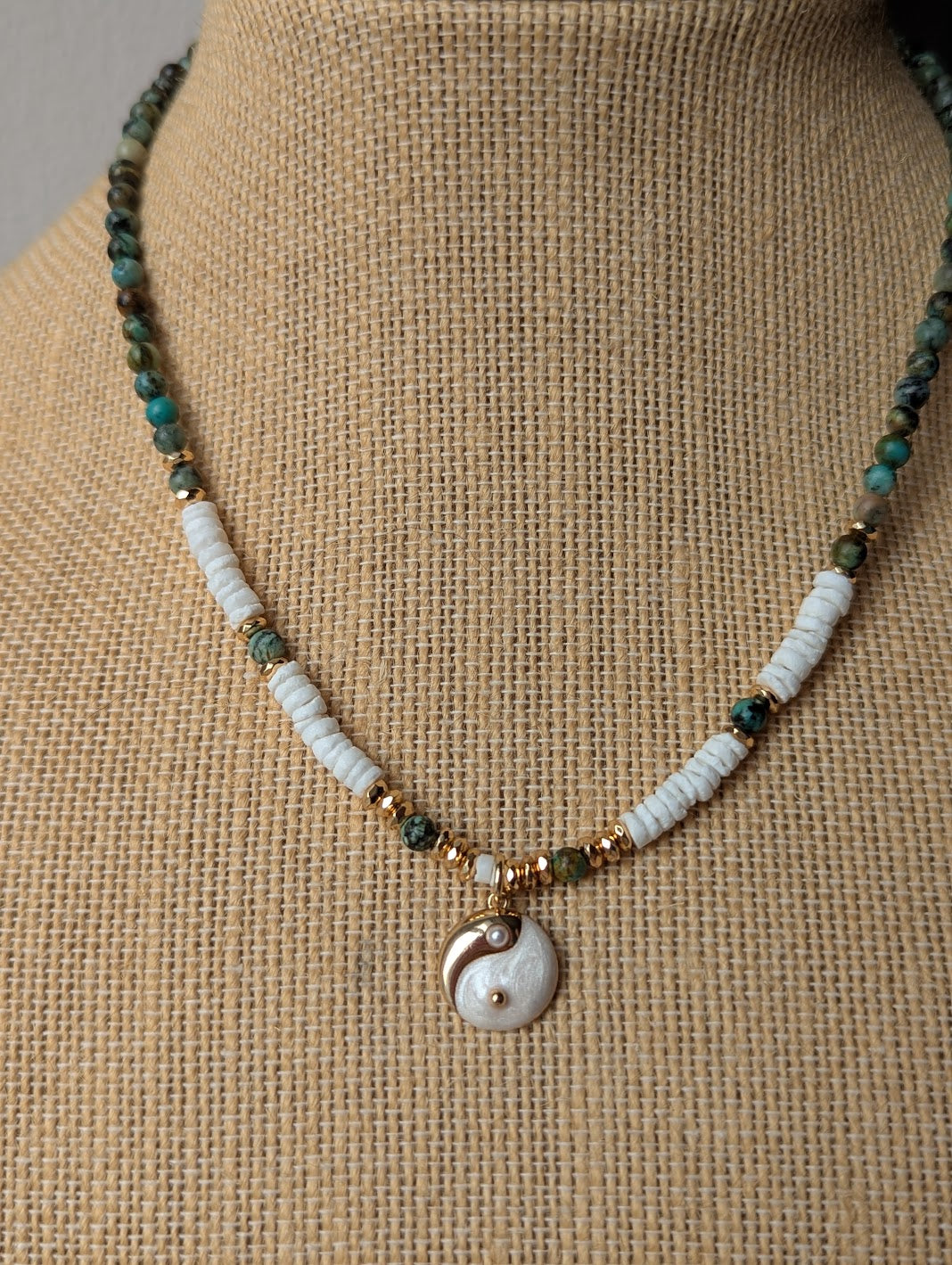 Yin Yang Heishi African Turquoise Beaded Necklace