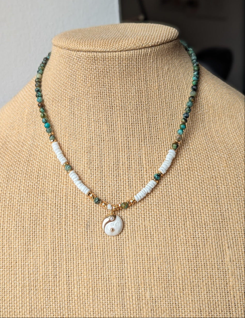 Yin Yang Heishi African Turquoise Beaded Necklace