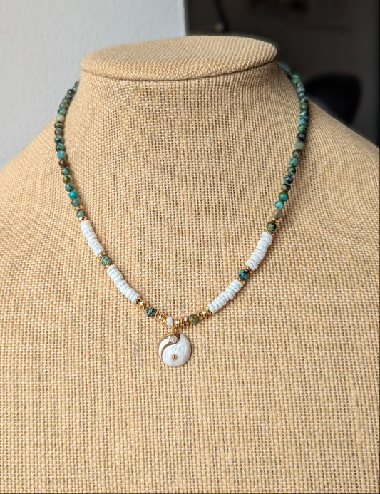 Yin Yang Heishi African Turquoise Beaded Necklace