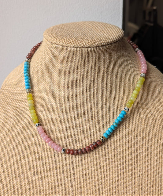 Mixed Gemstone Rondelle Beaded Necklace
