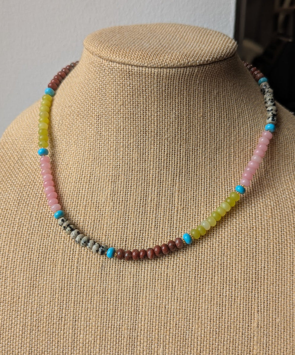 Mixed Gemstone Rondelle Beaded Necklace
