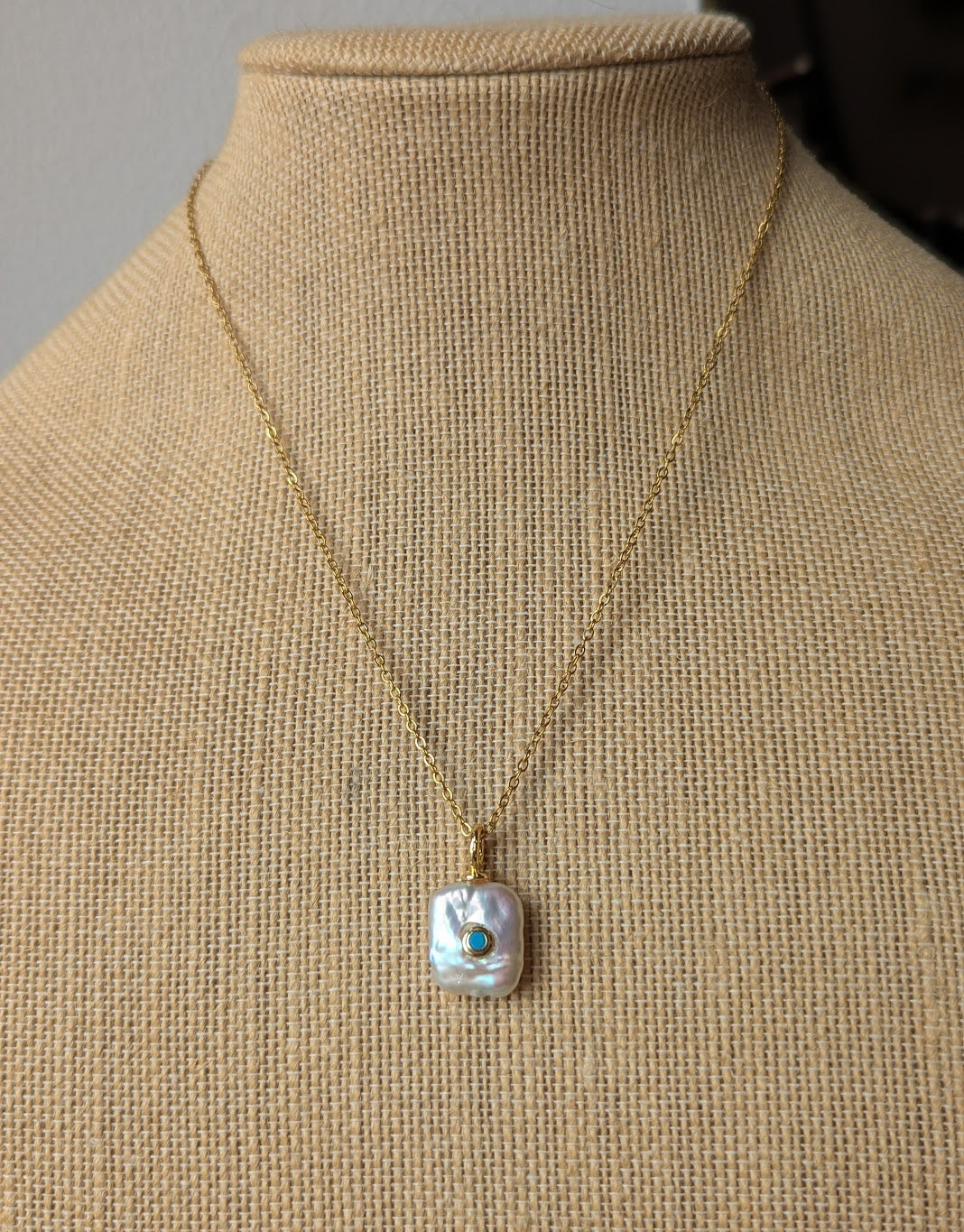Freshwater Pearl and Turquoise Gold Necklace