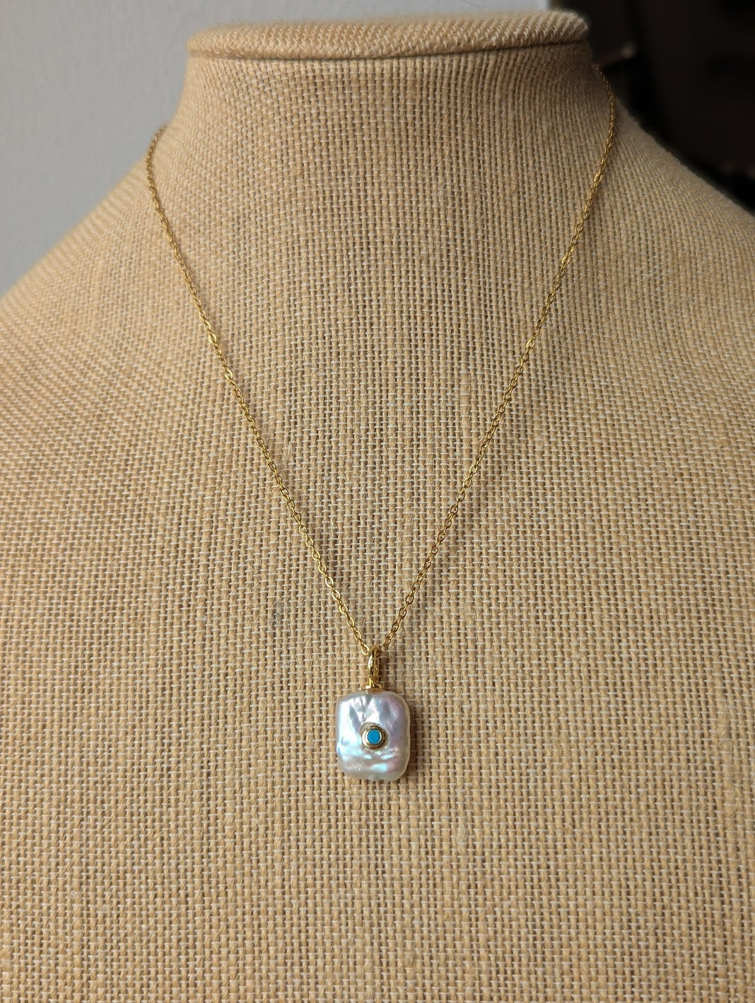 Freshwater Pearl and Turquoise Gold Necklace