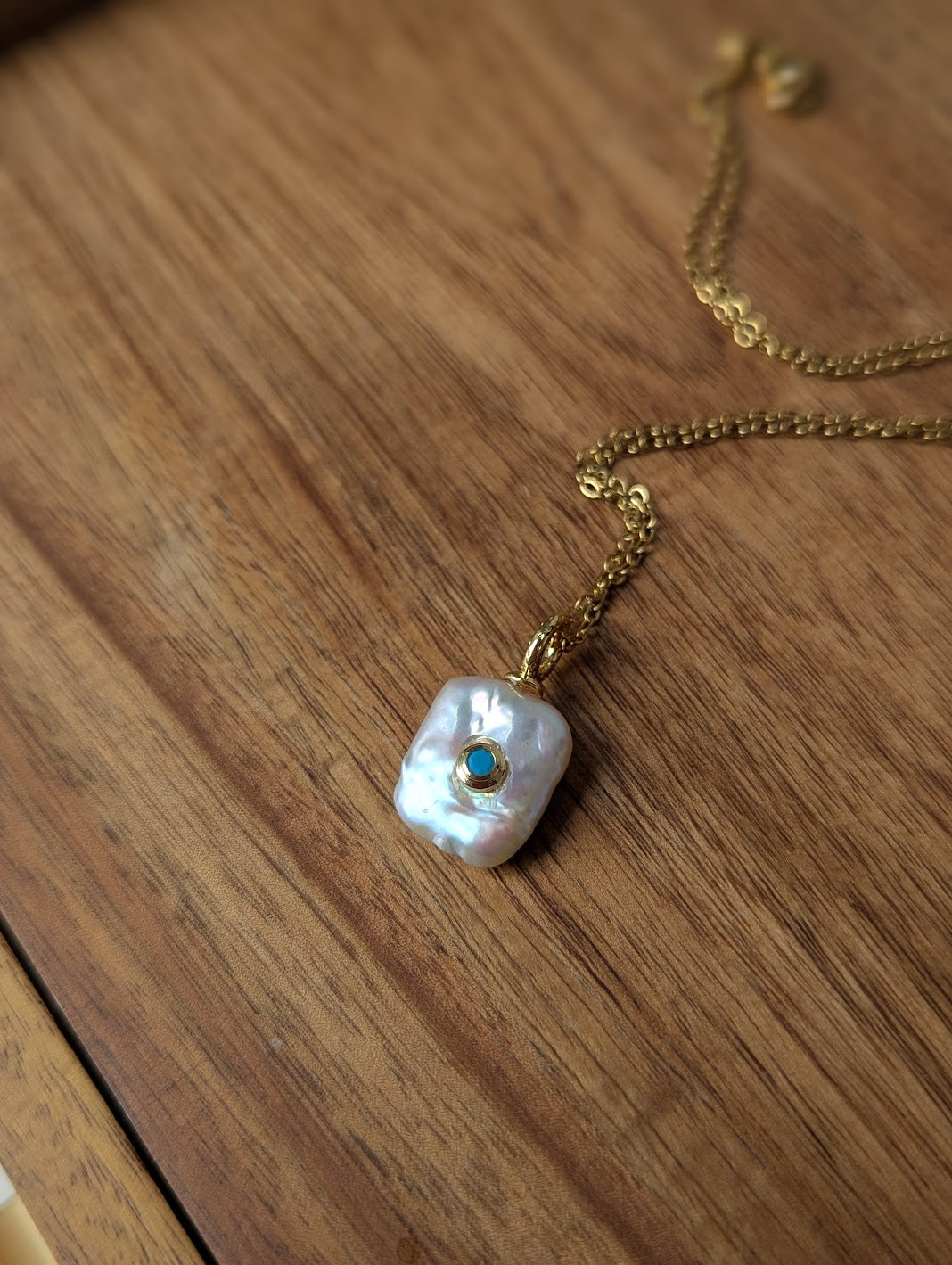 Freshwater Pearl and Turquoise Gold Necklace