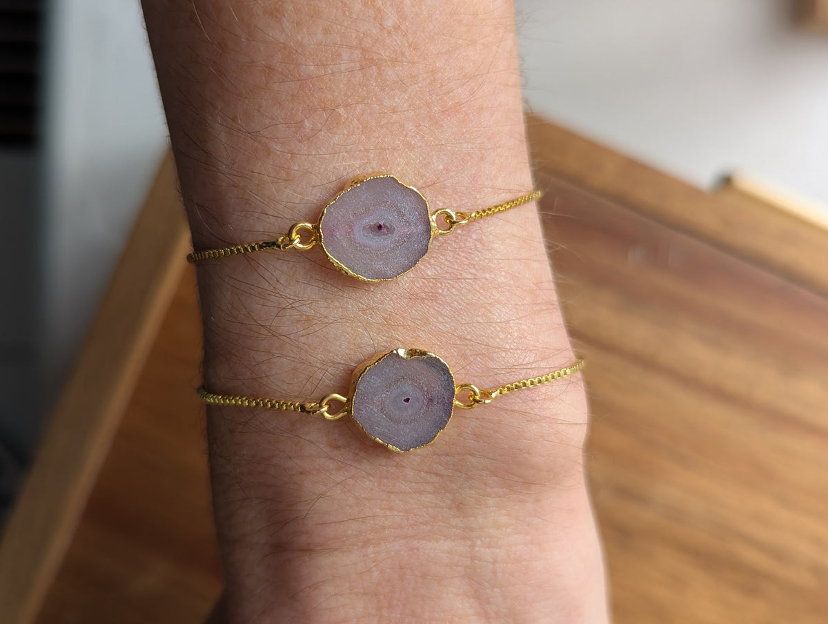 Light Pink Agate Slice Gold Slider Bracelet