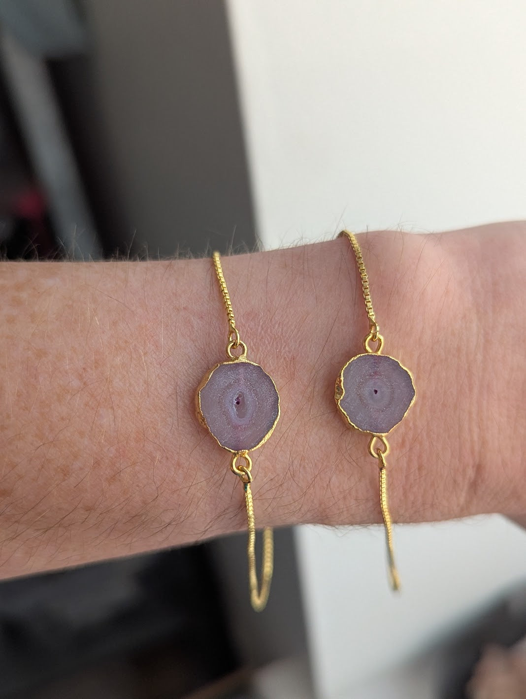 Light Pink Agate Slice Gold Slider Bracelet