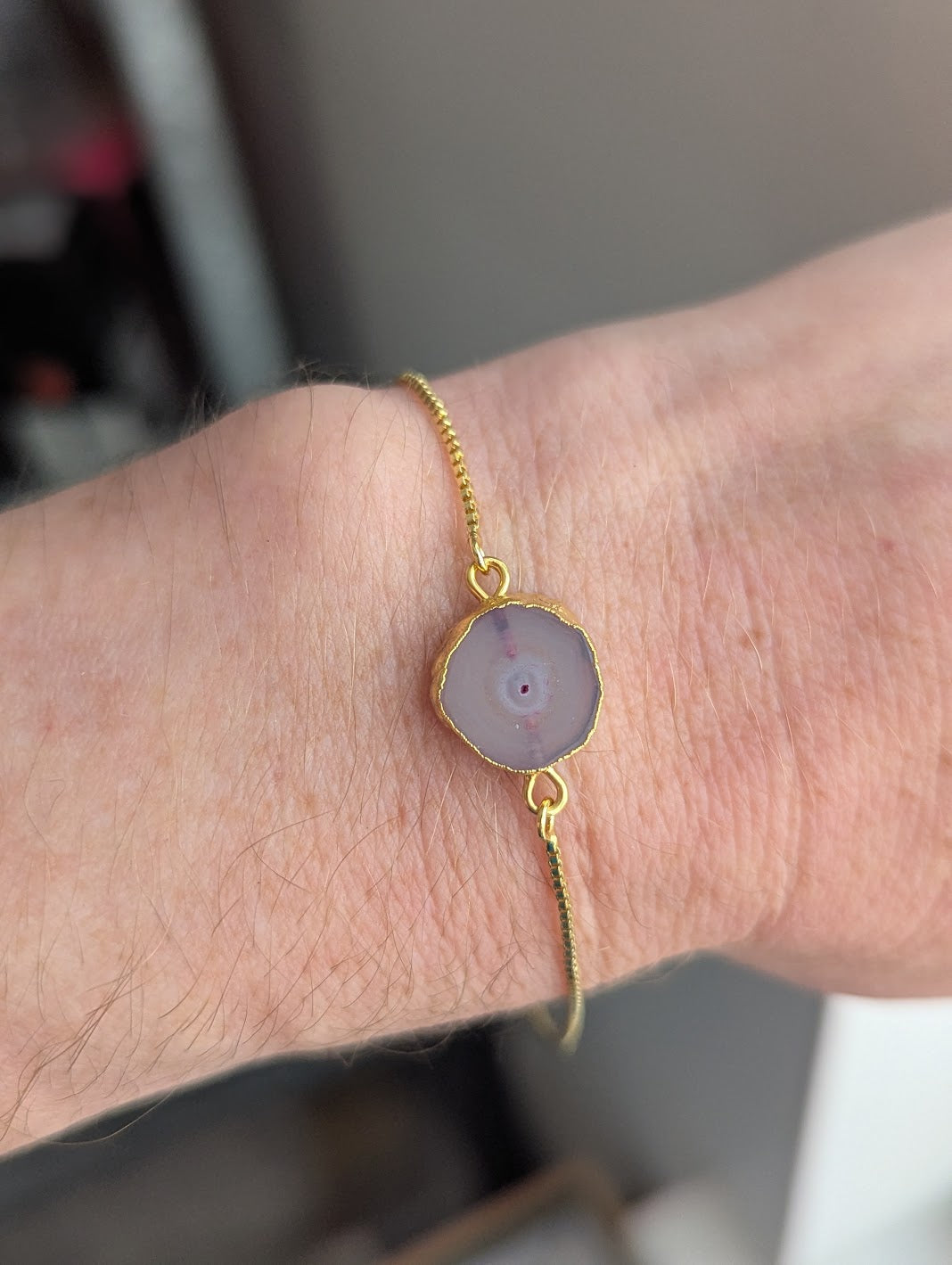 Light Pink Agate Slice Gold Slider Bracelet