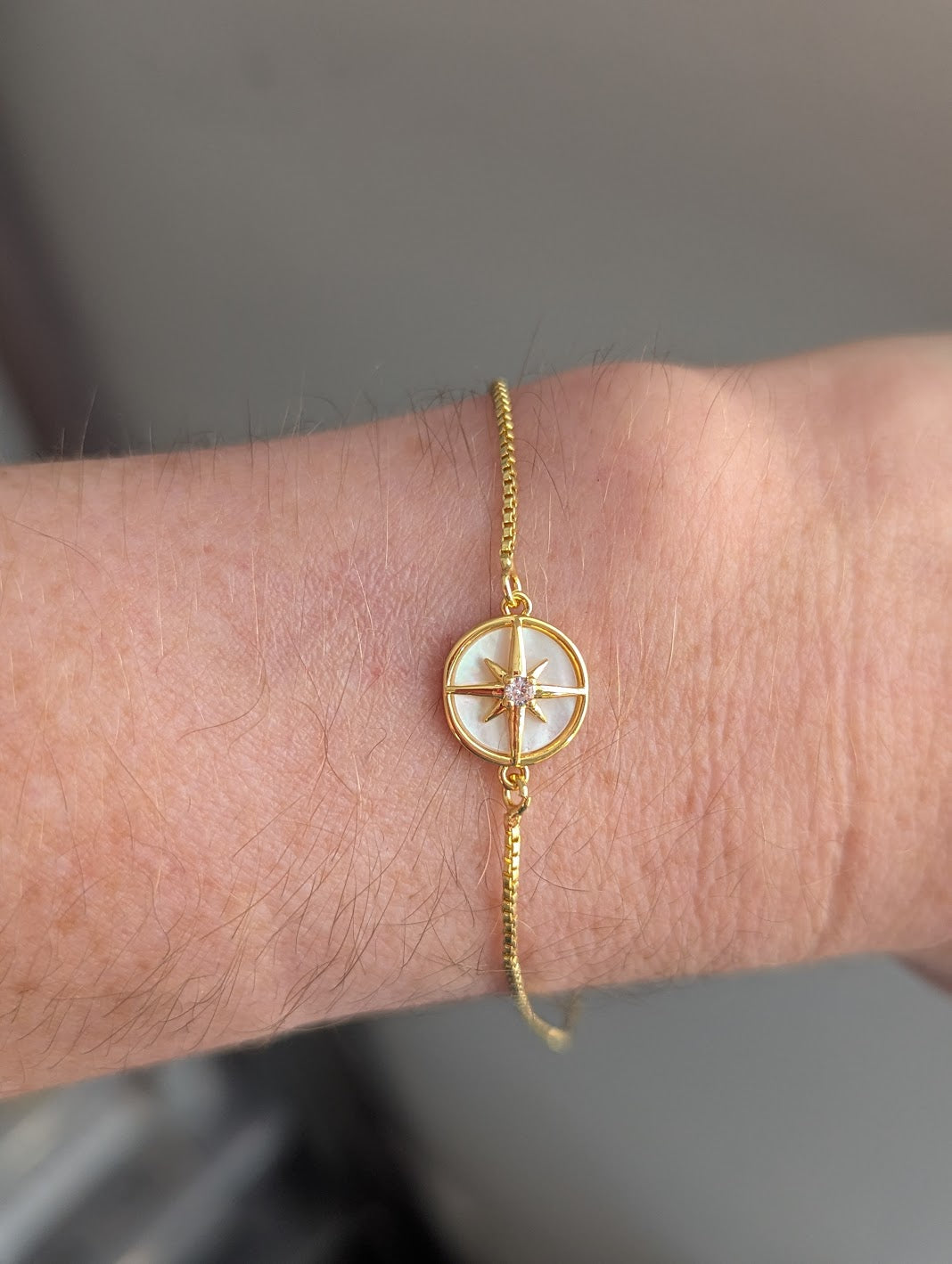 Mother of Pearl Compass Gold Slider Bracelet
