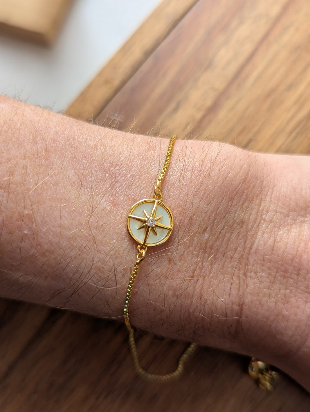 Mother of Pearl Compass Gold Slider Bracelet