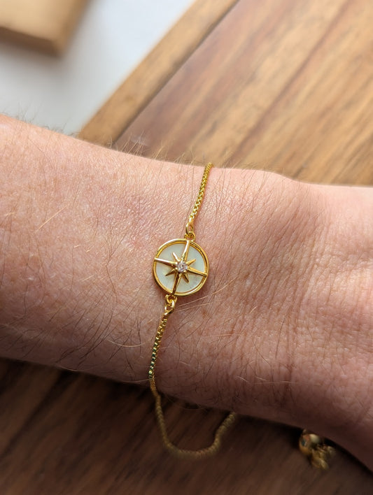 Mother of Pearl Compass Gold Slider Bracelet