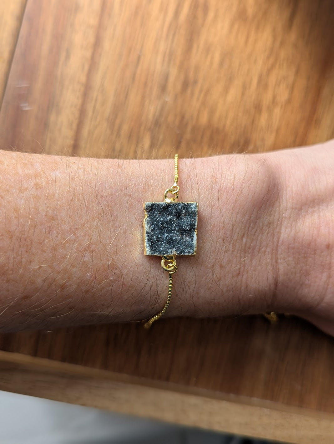 Black Druzy Square Gold Slider Bracelet