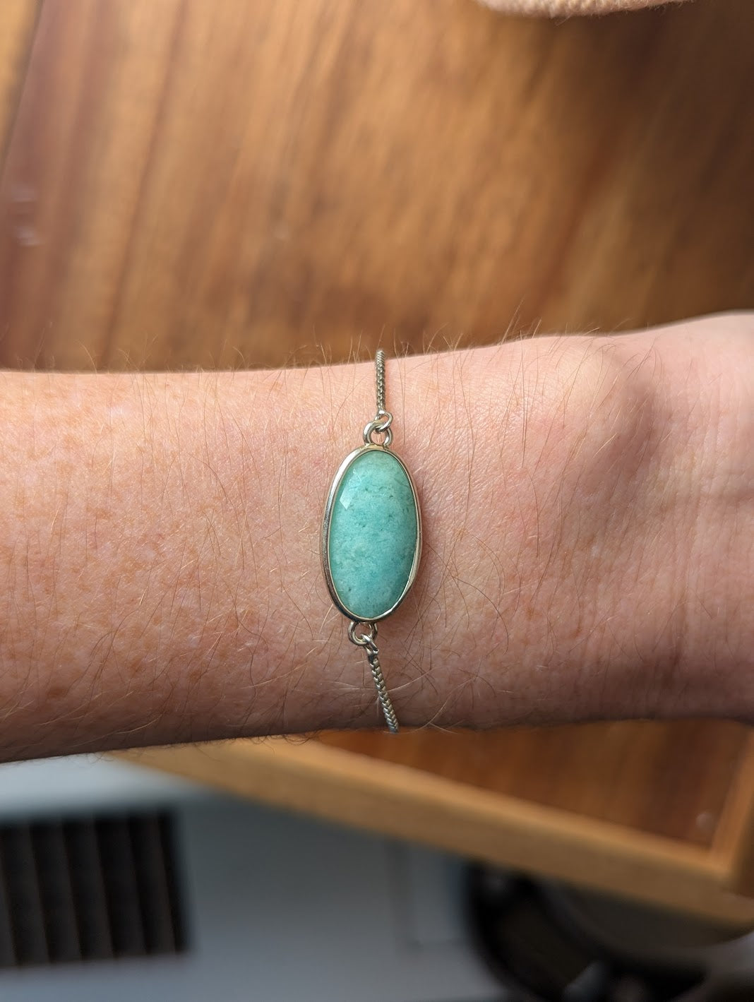 Faceted Amazonite Oval Silver Slider Bracelet