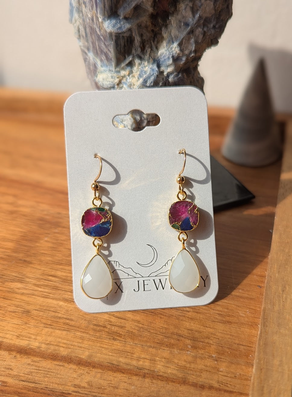 Multi Color Mosaic and White Crystal Duo Earrings