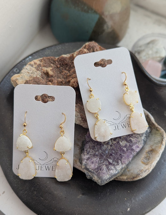 White Sugar Druzy Gold Earrings