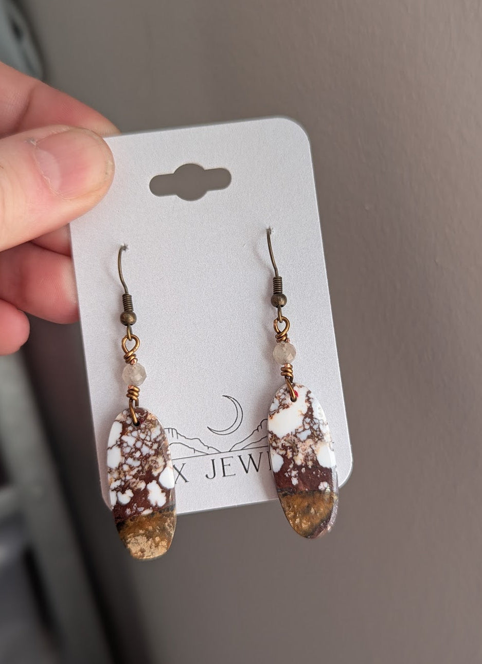 Wild Horse Jasper Oval Brass Earrings