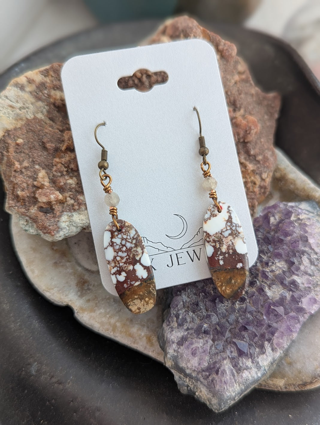 Wild Horse Jasper Oval Brass Earrings