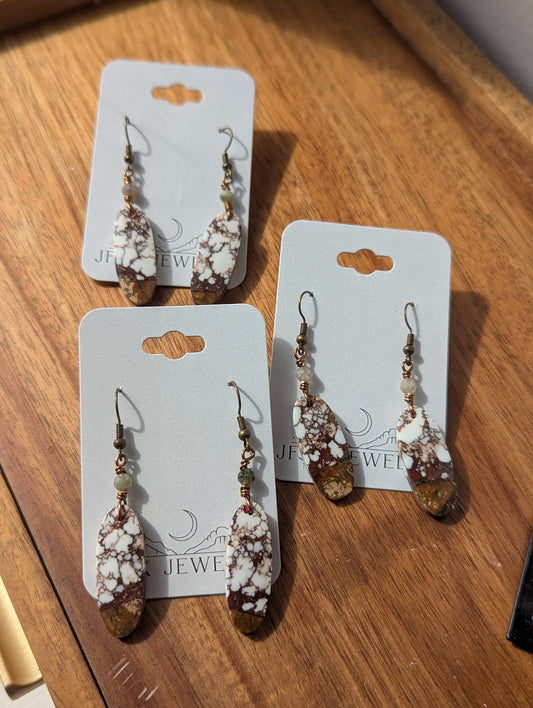 Wild Horse Jasper Oval Brass Earrings