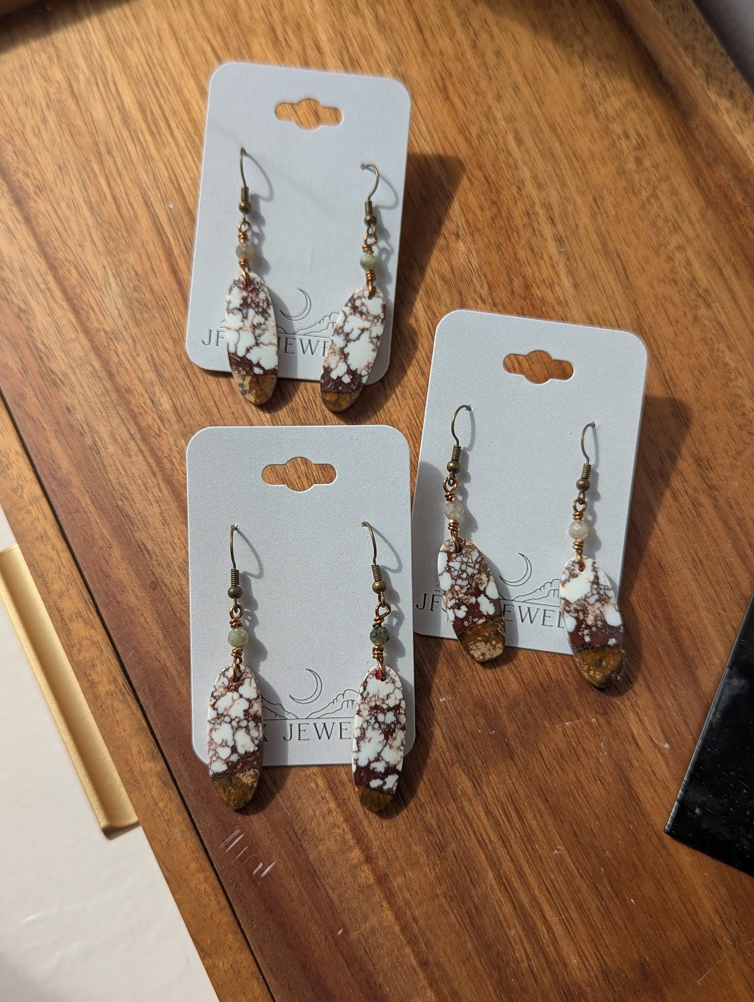 Wild Horse Jasper Oval Brass Earrings