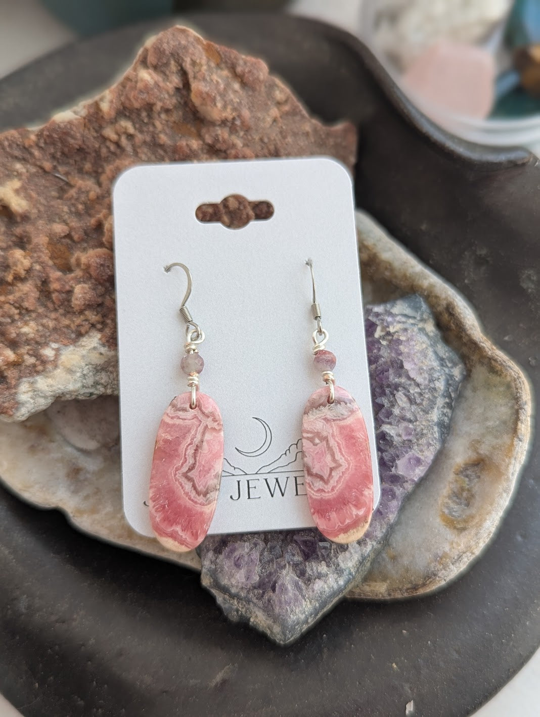Rhodocrosite Silver Earrings