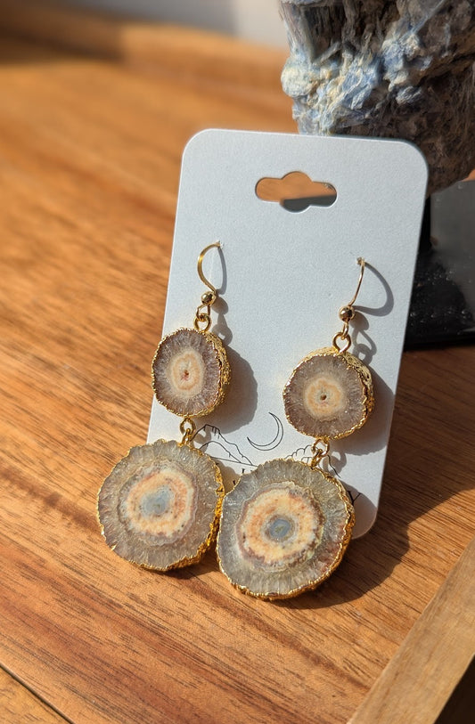Yellow Agate Slice Duo Gold Earrings