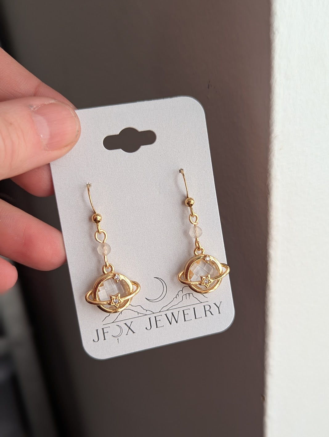 Celestial Crystal Planet Gold Earrings