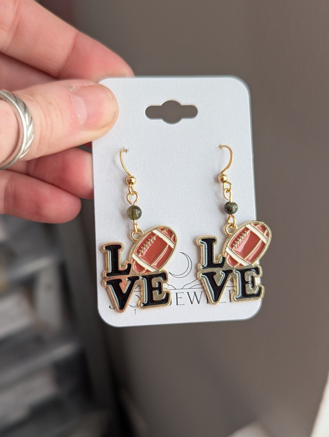 Love Football Gold Enamel Earrings