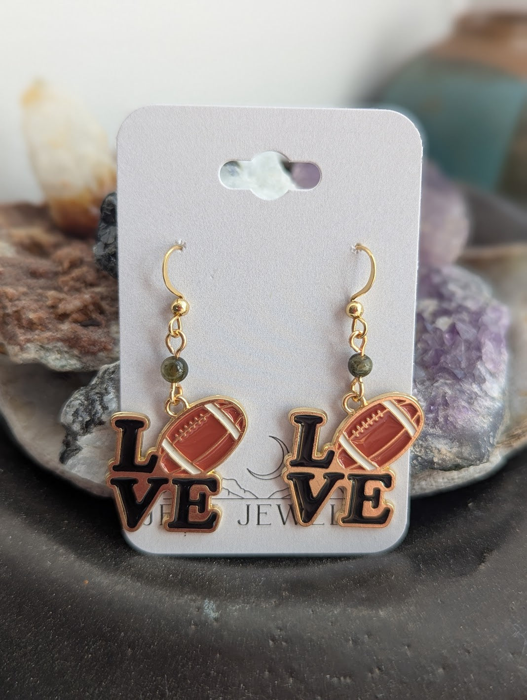 Love Football Gold Enamel Earrings