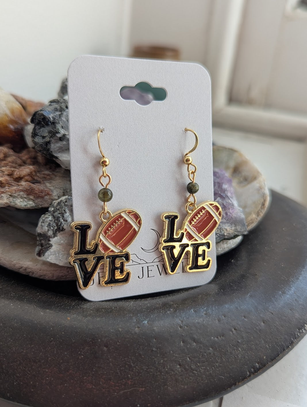 Love Football Gold Enamel Earrings
