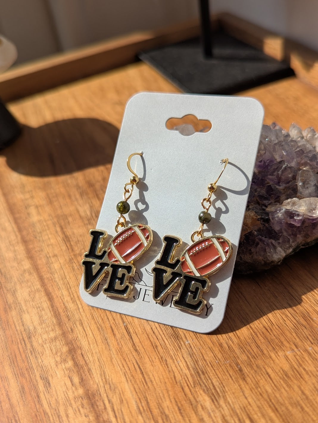 Love Football Gold Enamel Earrings