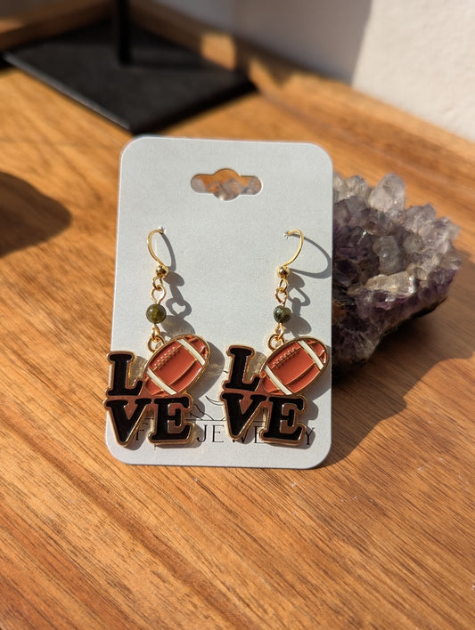 Love Football Gold Enamel Earrings