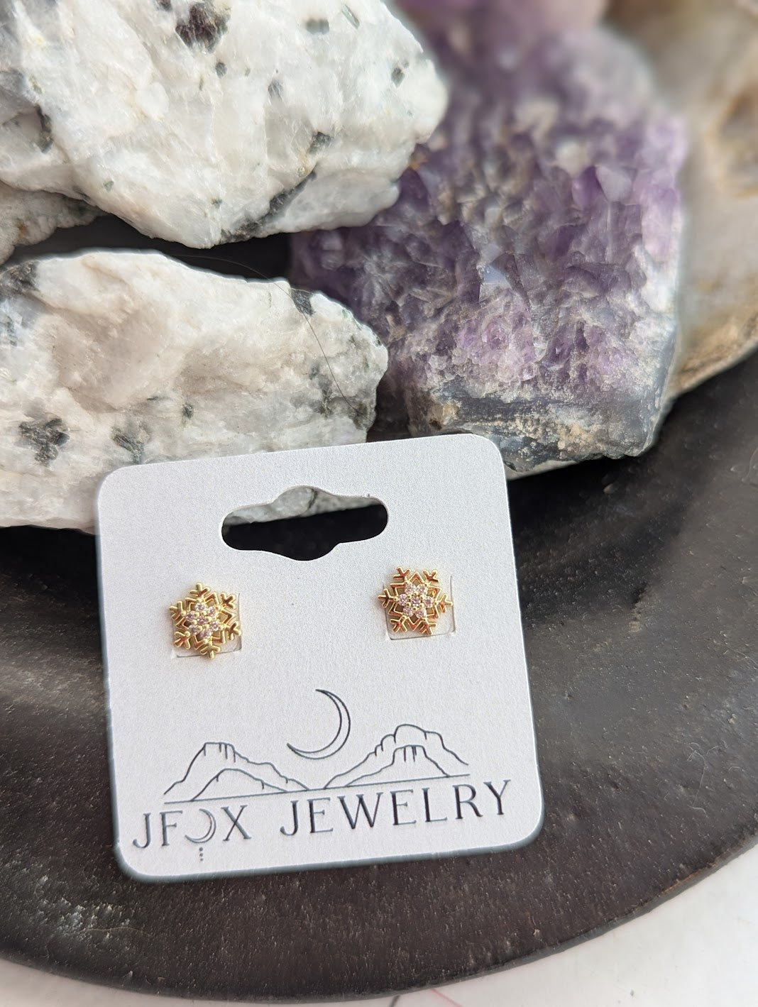 Crystal Snowflake Studs (Silver or Gold)