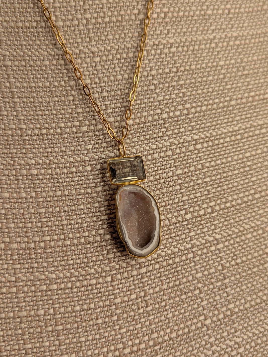 Smoky Quartz and White Druzy Duo Gold Necklace