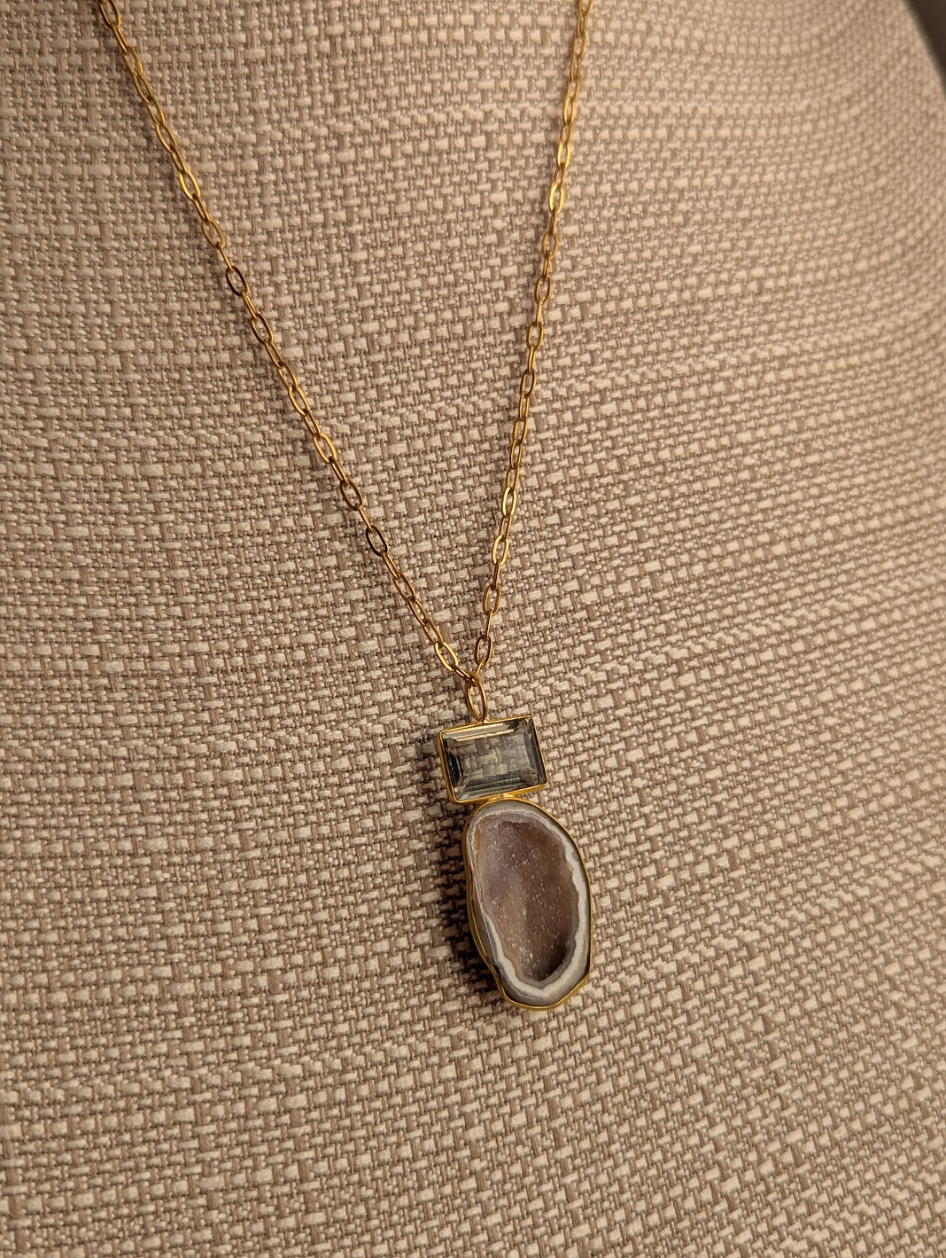 Smoky Quartz and White Druzy Duo Gold Necklace