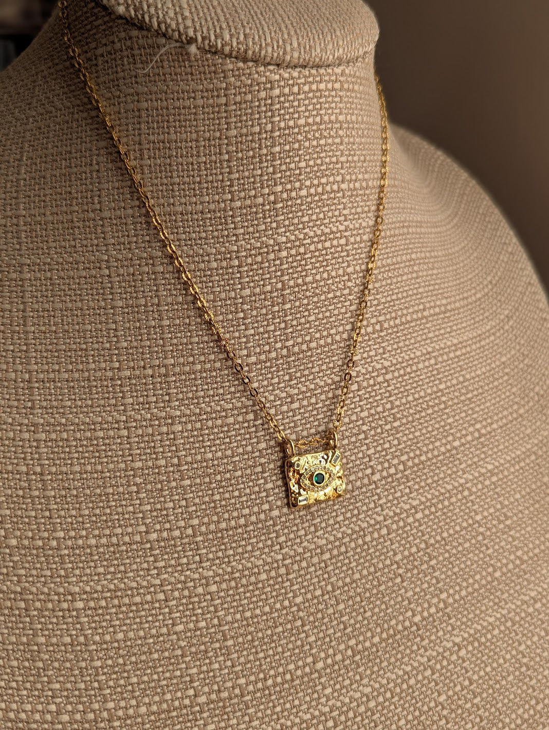 Green CZ Crystal Evil Eye Gold Necklace
