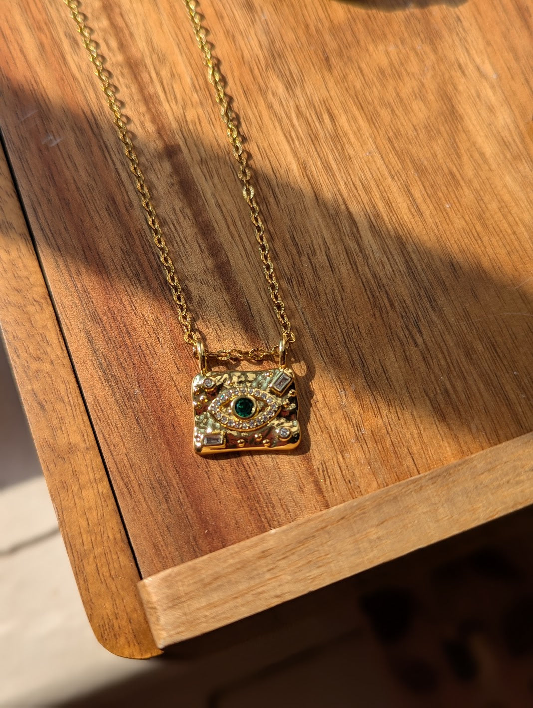 Green CZ Crystal Evil Eye Gold Necklace
