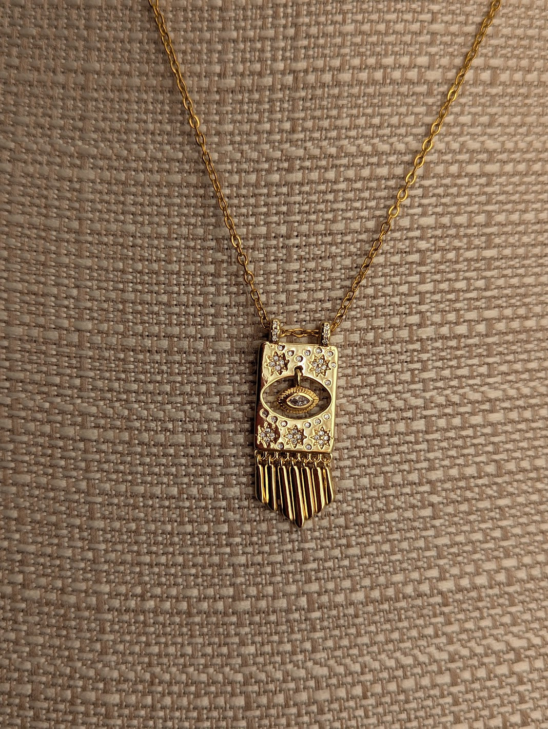 Evil Eye CZ Crystal Fringe Gold Necklace