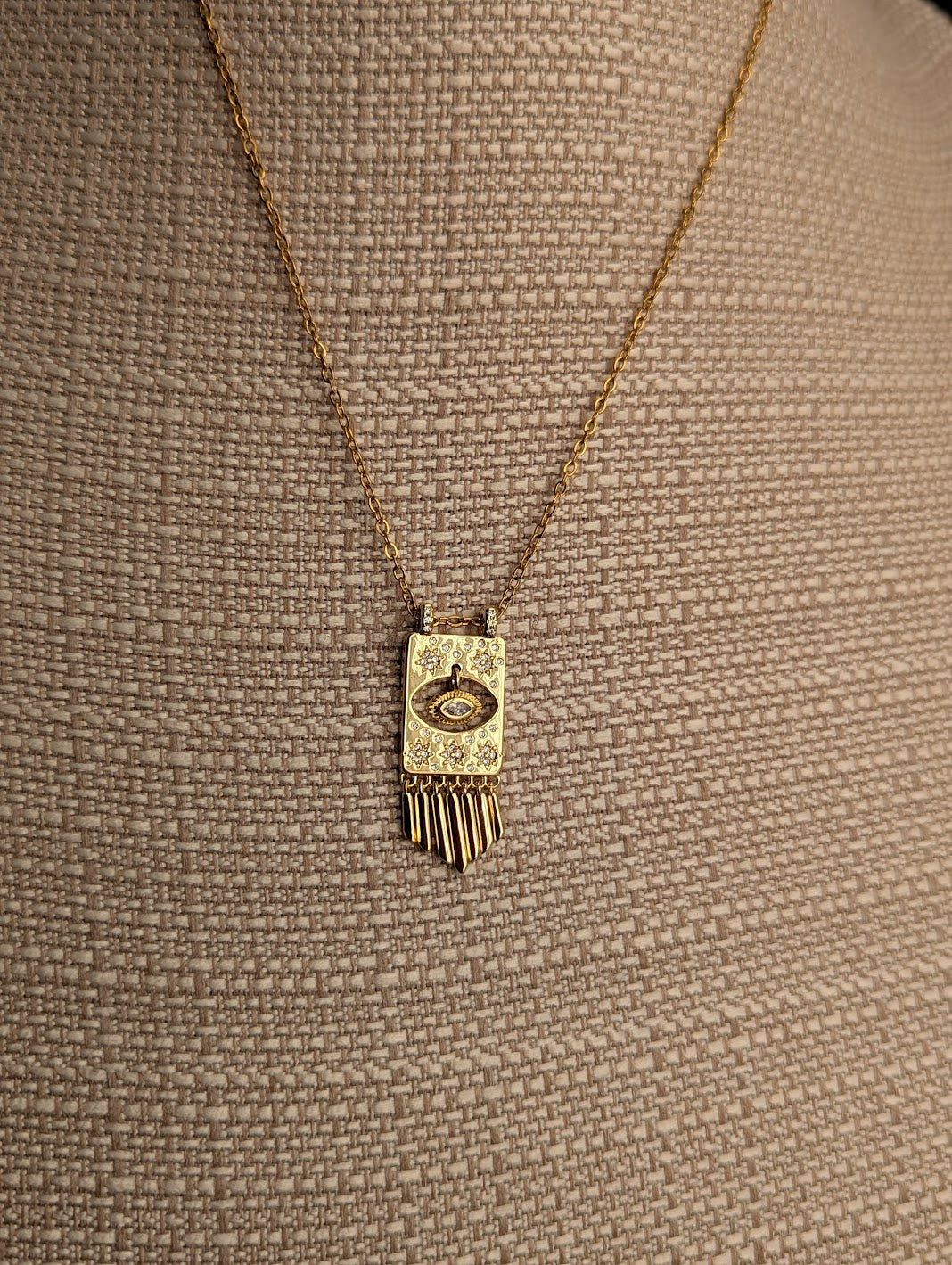 Evil Eye CZ Crystal Fringe Gold Necklace