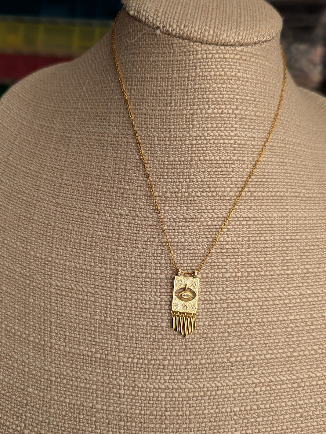 Evil Eye CZ Crystal Fringe Gold Necklace
