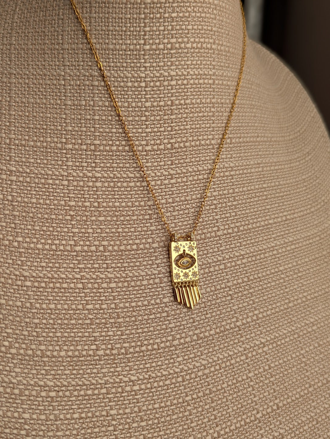 Evil Eye CZ Crystal Fringe Gold Necklace