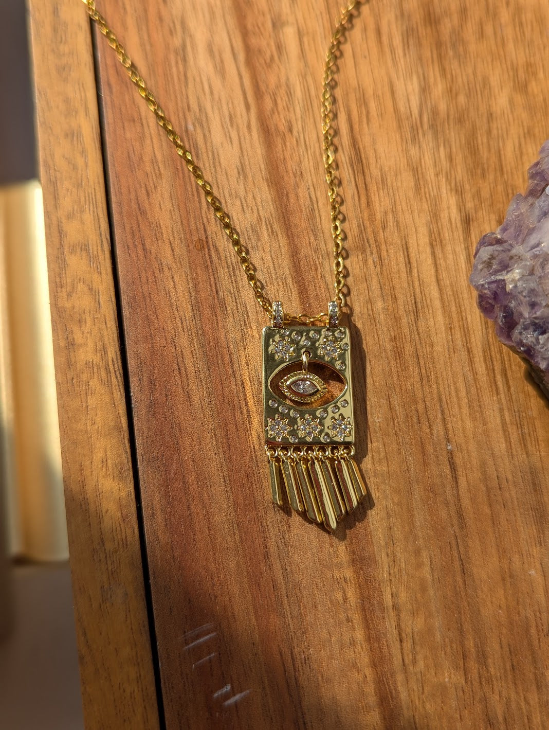 Evil Eye CZ Crystal Fringe Gold Necklace