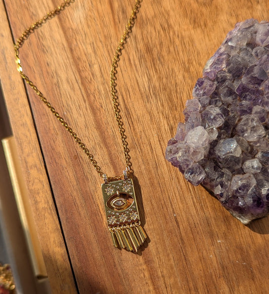 Evil Eye CZ Crystal Fringe Gold Necklace