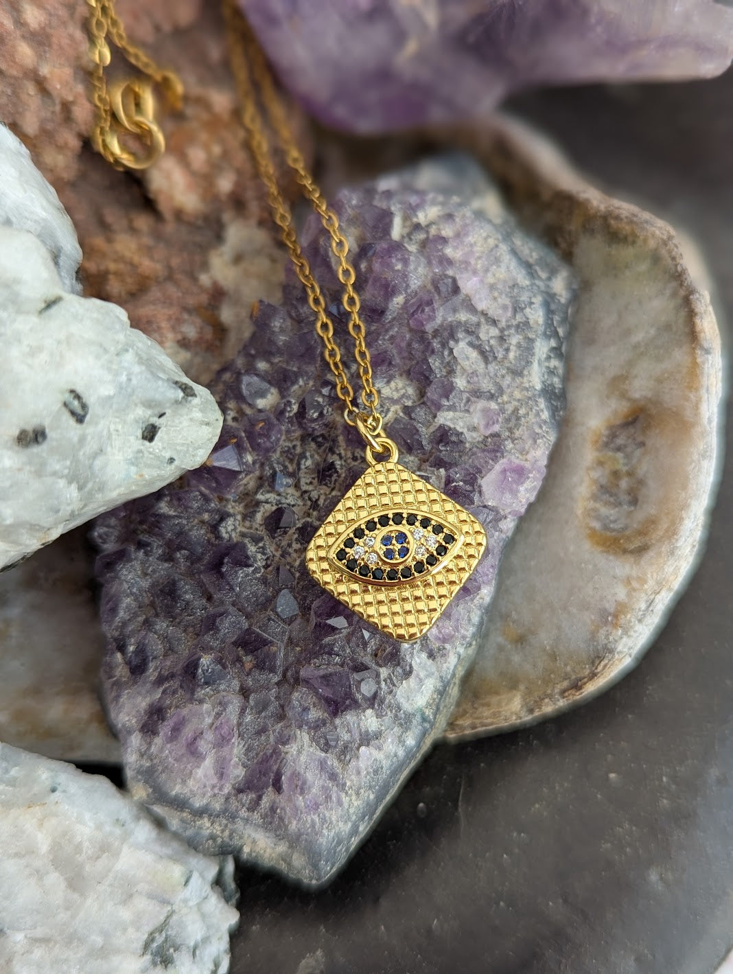 Black CZ Crystal Evil Evil Gold Necklace