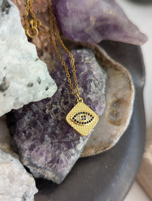 Black CZ Crystal Evil Evil Gold Necklace