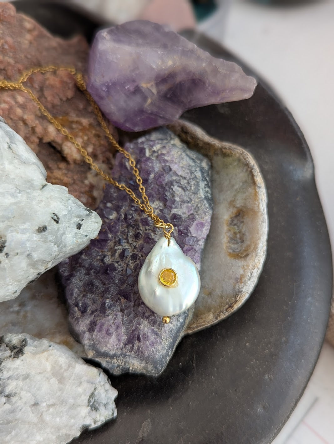Freshwater Pearl CZ Crystal Gold Necklace (Various Options Available)