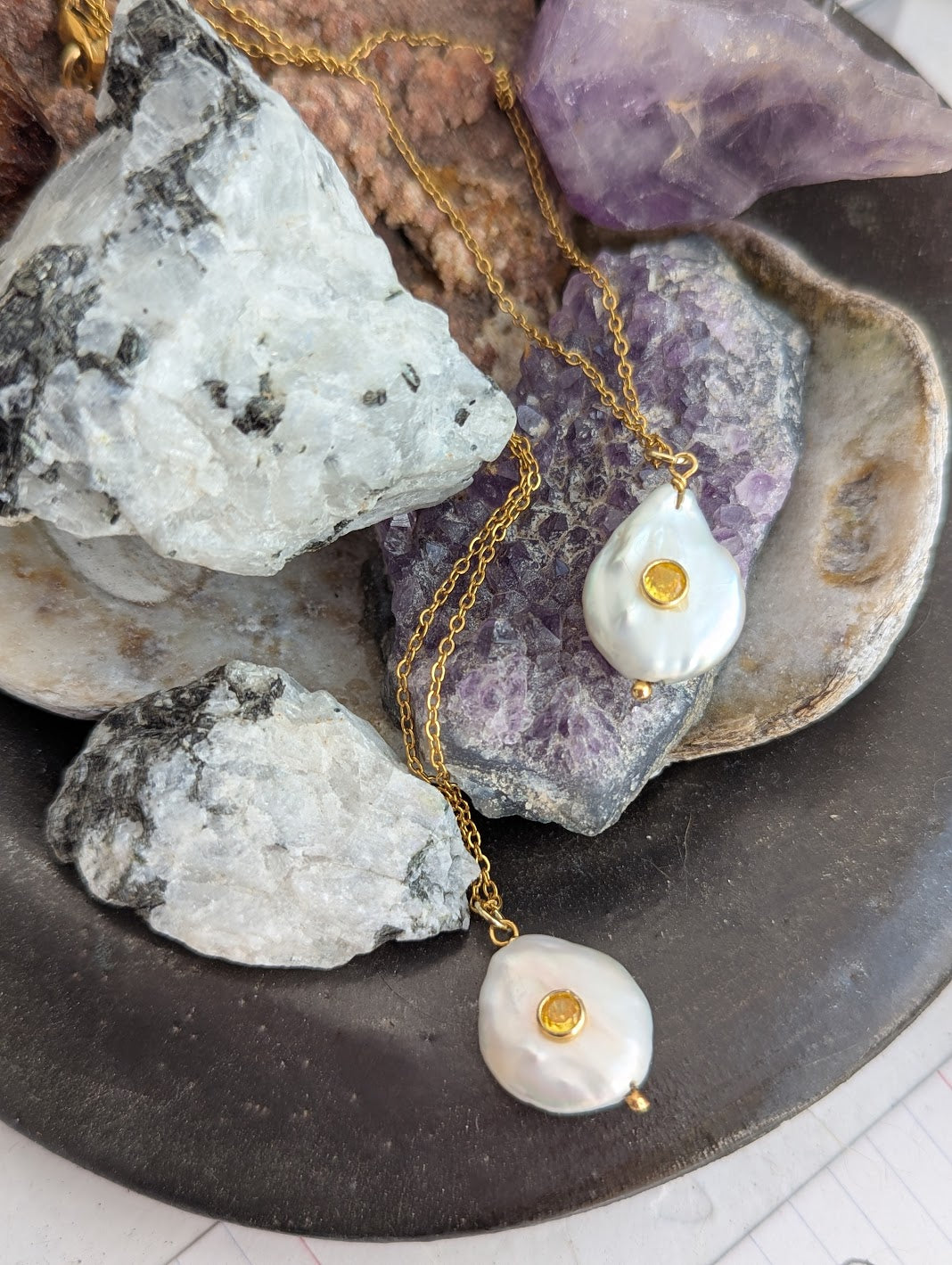 Freshwater Pearl CZ Crystal Gold Necklace (Various Options Available)