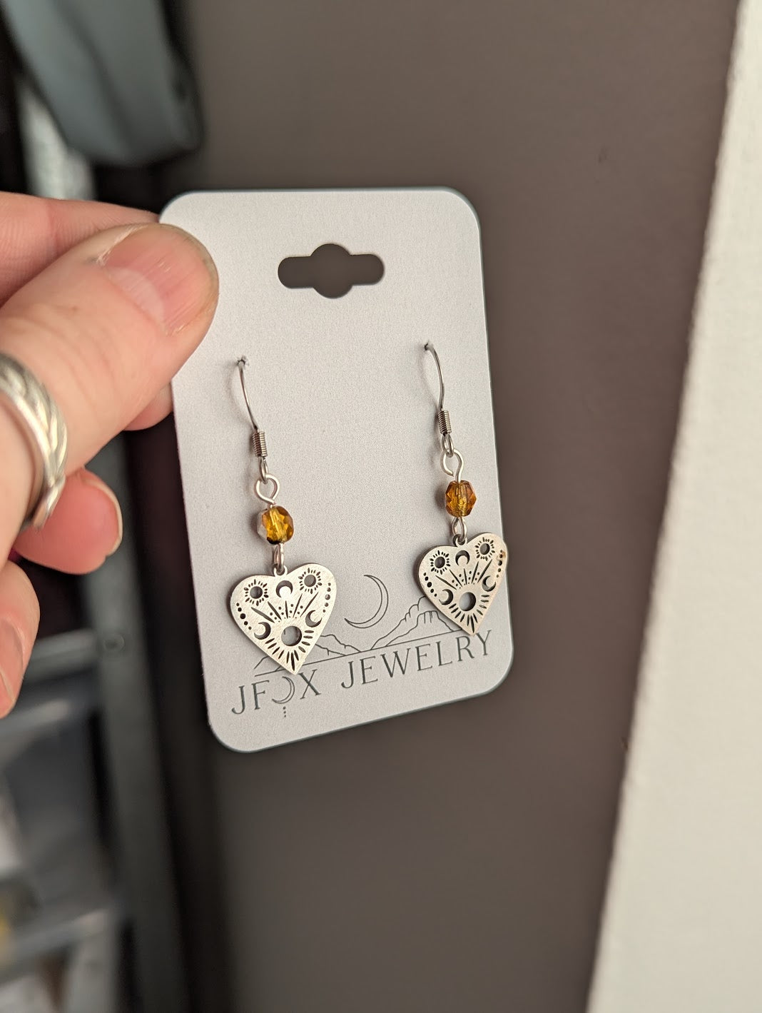 Silver Ouija Planchette Heart Earrings